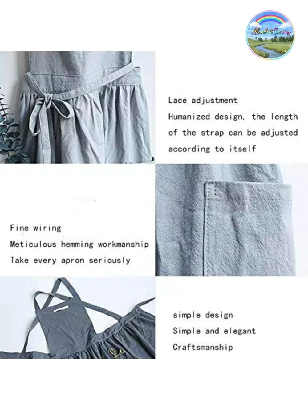 Cotton Linen Apron with Pockets Cross-Back Straps for Kitchen Gardening